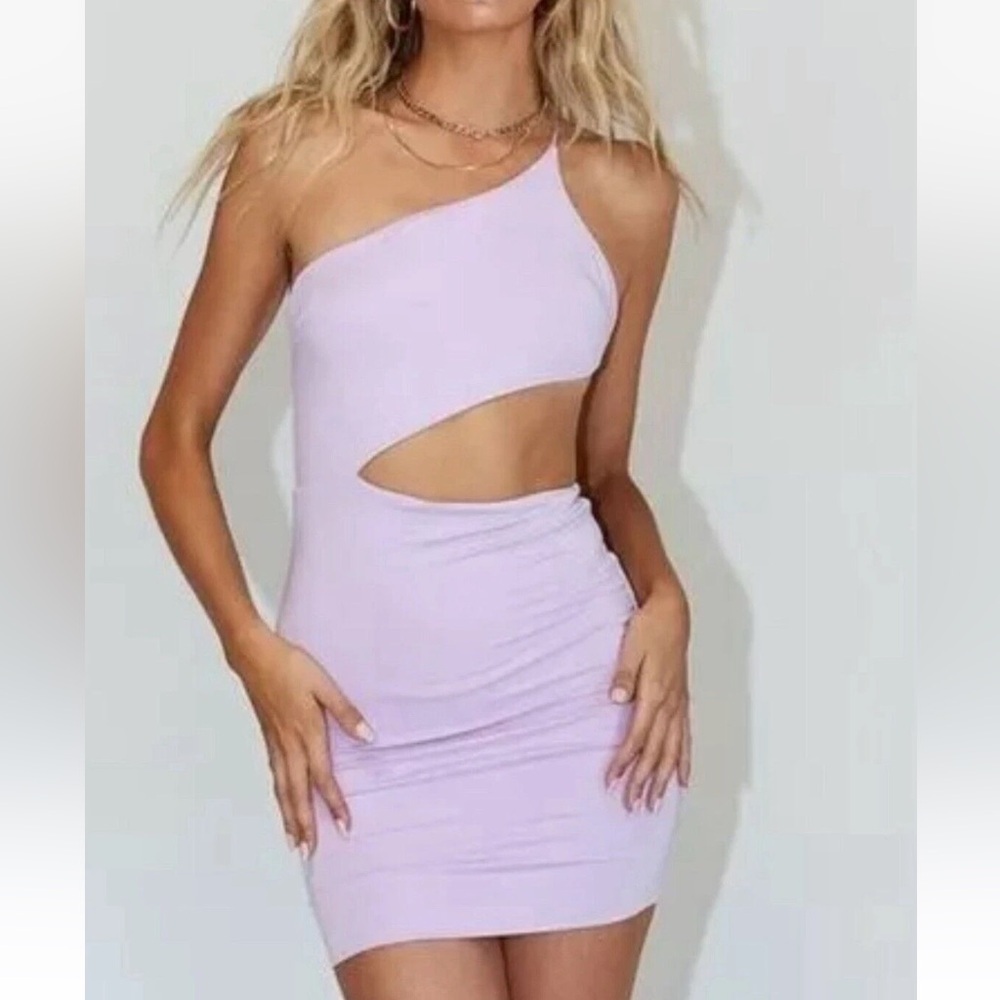 Princess Polly Mia One Shoulder Cutout Mini Dress Lavender Purple Size 4 Women's